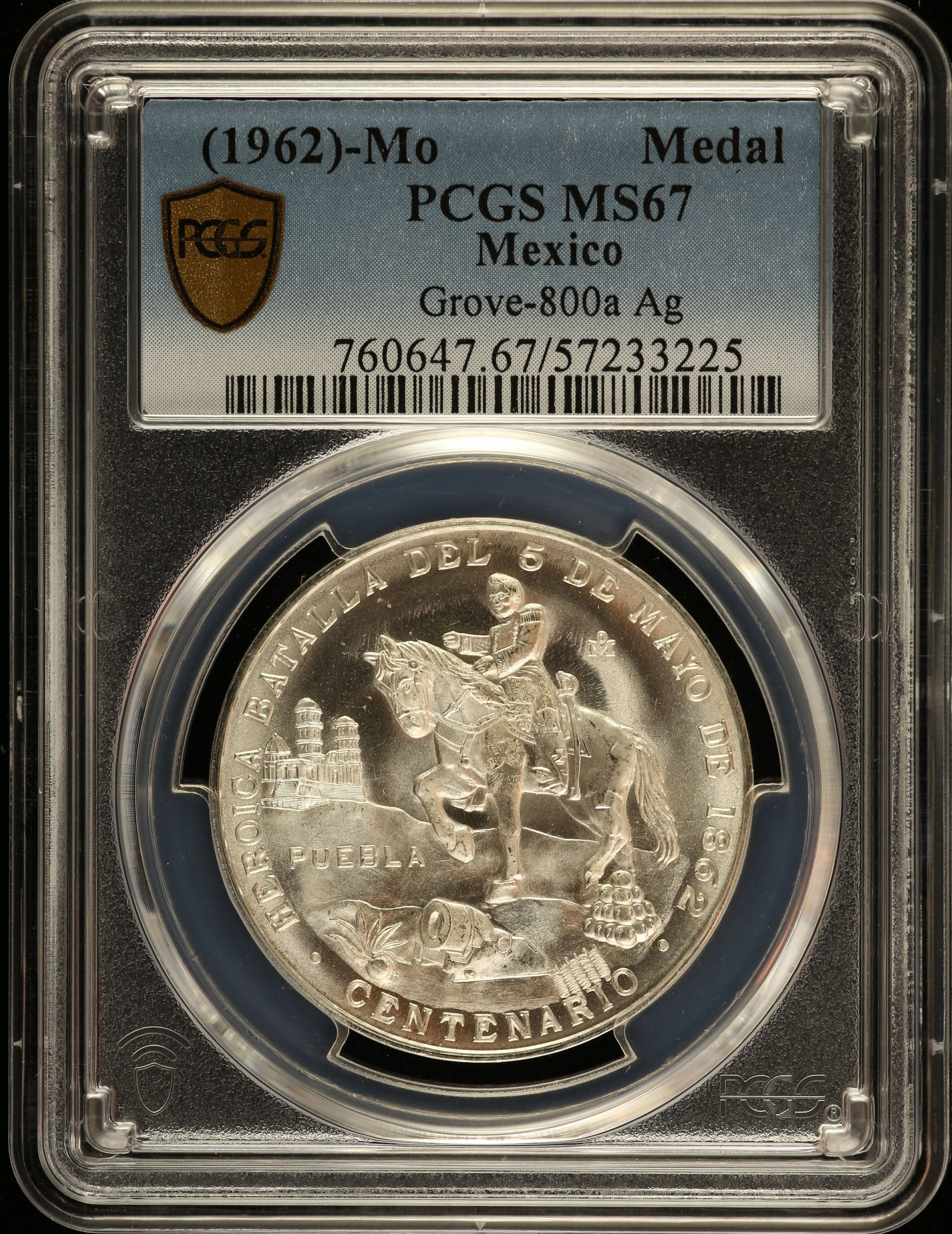 Medals & Tokens Battle of Cinco de Mayo Silver Centennial Medal (1962) Mo PCGS MS67 Grove-800a 0149350