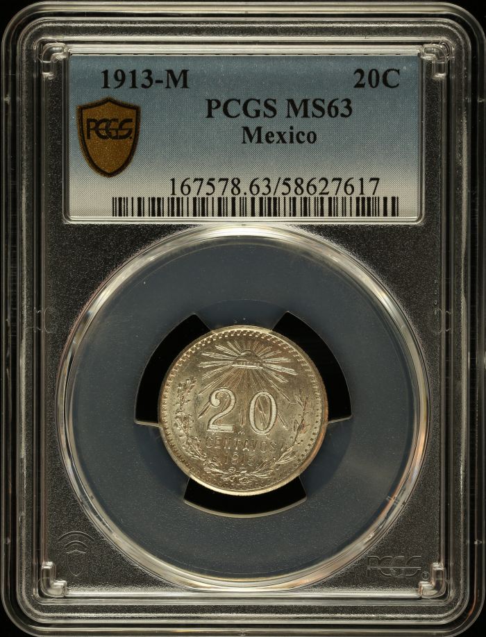 Modern Silver & Minors 20 Centavo 1913 M PCGS MS63 0147609Modern Silver & Minors 20 Centavo 1913 M PCGS MS63 0147609
