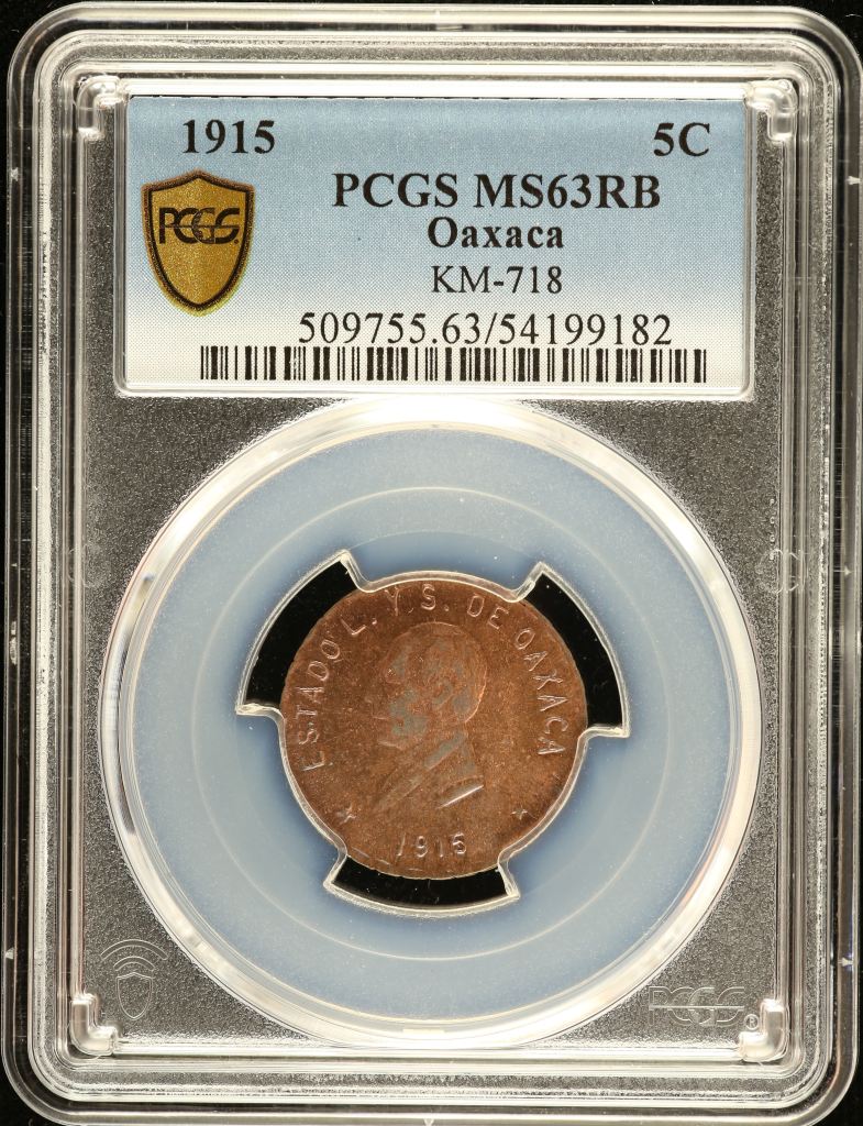 Oaxaca 5 Centavo 1915 Oaxaca PCGS MS63RB KM-718 0149311