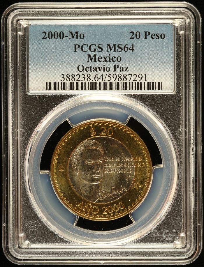 Modern Silver & Minors 20 Peso 2000 Mo PCGS MS64 0149010Modern Silver & Minors 20 Peso 2000 Mo PCGS MS64 0149010