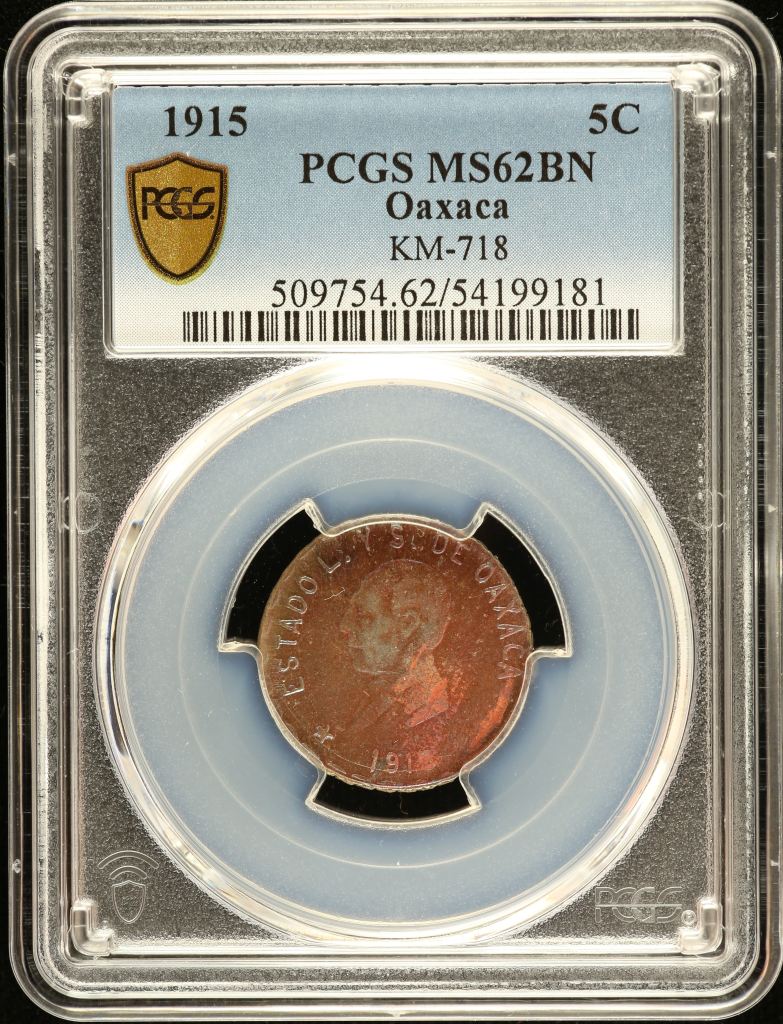 Oaxaca 5 Centavo 1915 Oaxaca PCGS MS62BN KM-718 0149312