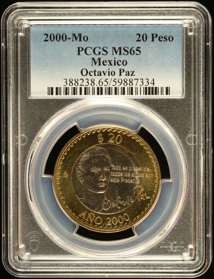 Modern Silver & Minors 20 Peso 2000 Mo PCGS MS65 0149014Modern Silver & Minors 20 Peso 2000 Mo PCGS MS65 0149014