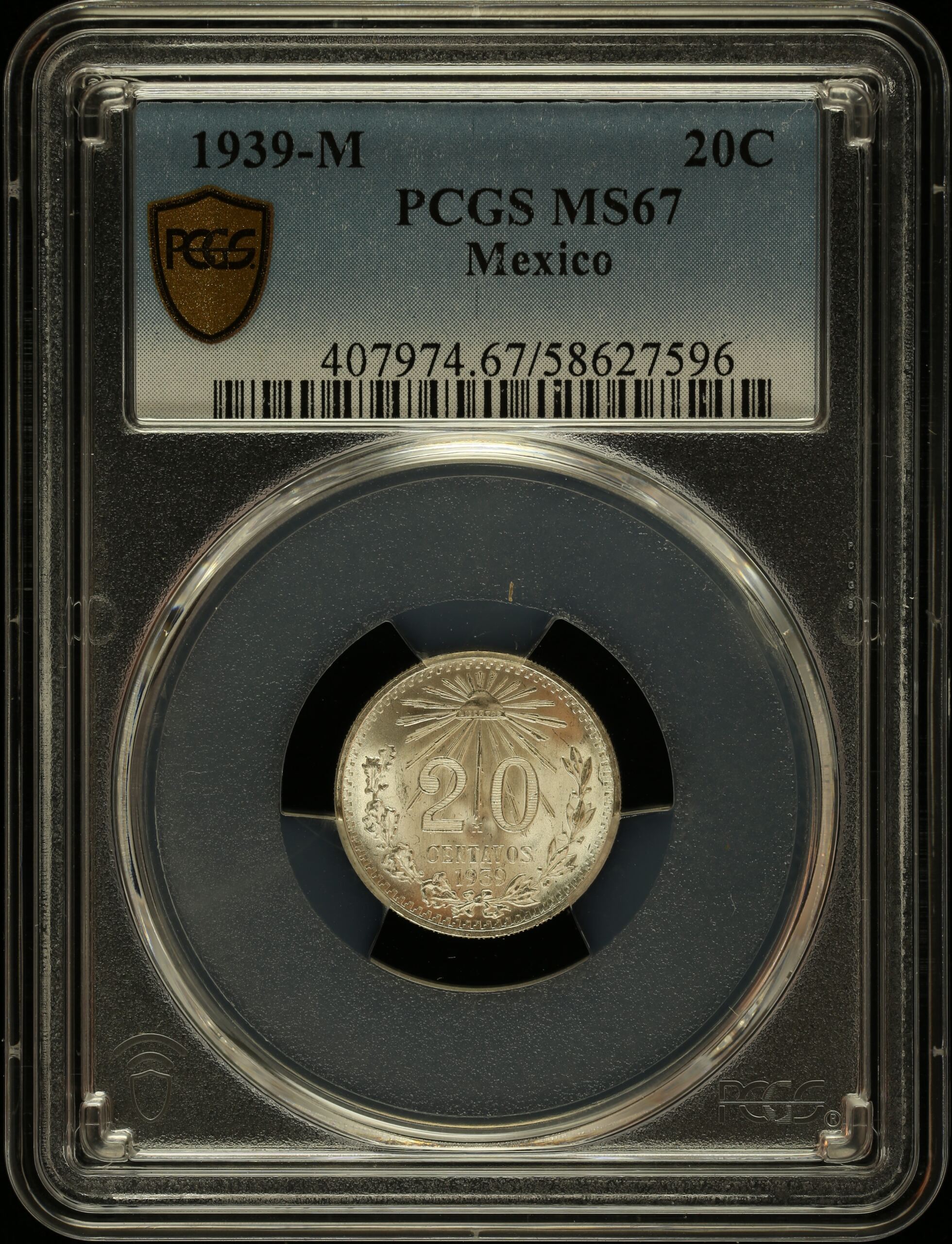 20 Centavo Mexican Coins Modern Silver & Minors Modern Silver & Minors 20 Centavo 1940 M PCGS MS67 0147282 Modern Silver & Minors 20 Centavo 1940 M PCGS MS67 0147282Property of World Numismatics