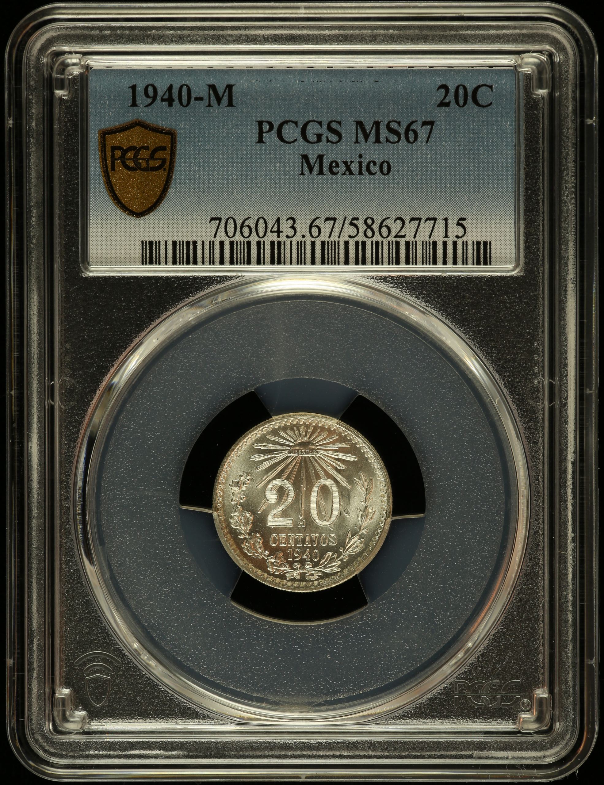 Modern Silver & Minors 20 Centavo 1940 M PCGS MS67 0147282