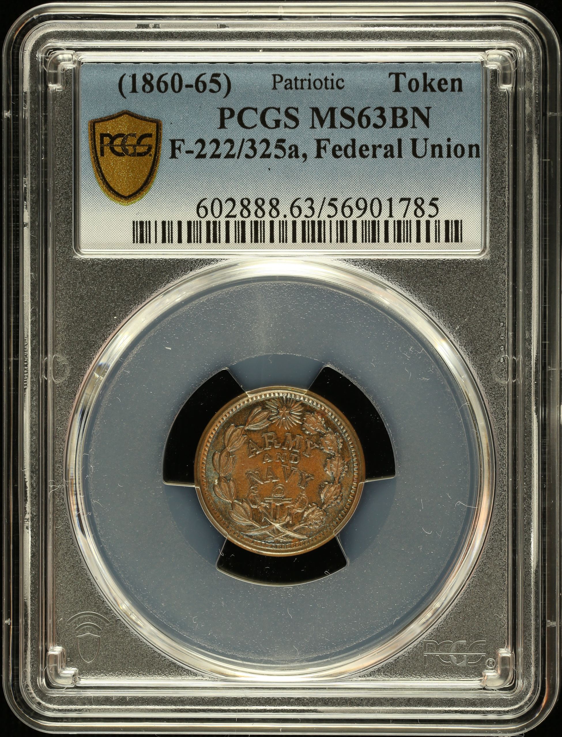 United States Federal Union Copper Token (1860-65) F-222/325a PCGS MS63BN 0148554