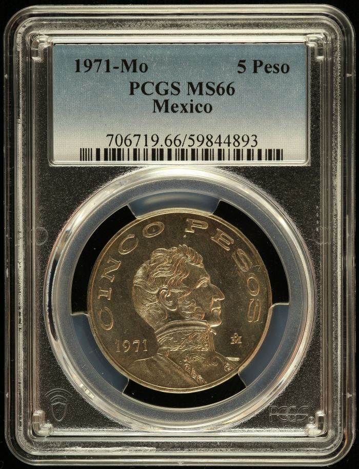 Modern Silver & Minors 5 Peso 1971 Mo PCGS MS66 0149110Modern Silver & Minors 5 Peso 1971 Mo PCGS MS66 0149110