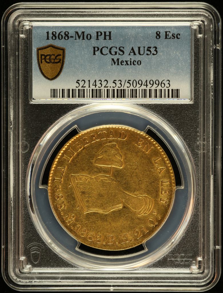 Republic Gold 8 Escudos 1868 Mo PH PCGS AU53 0149283