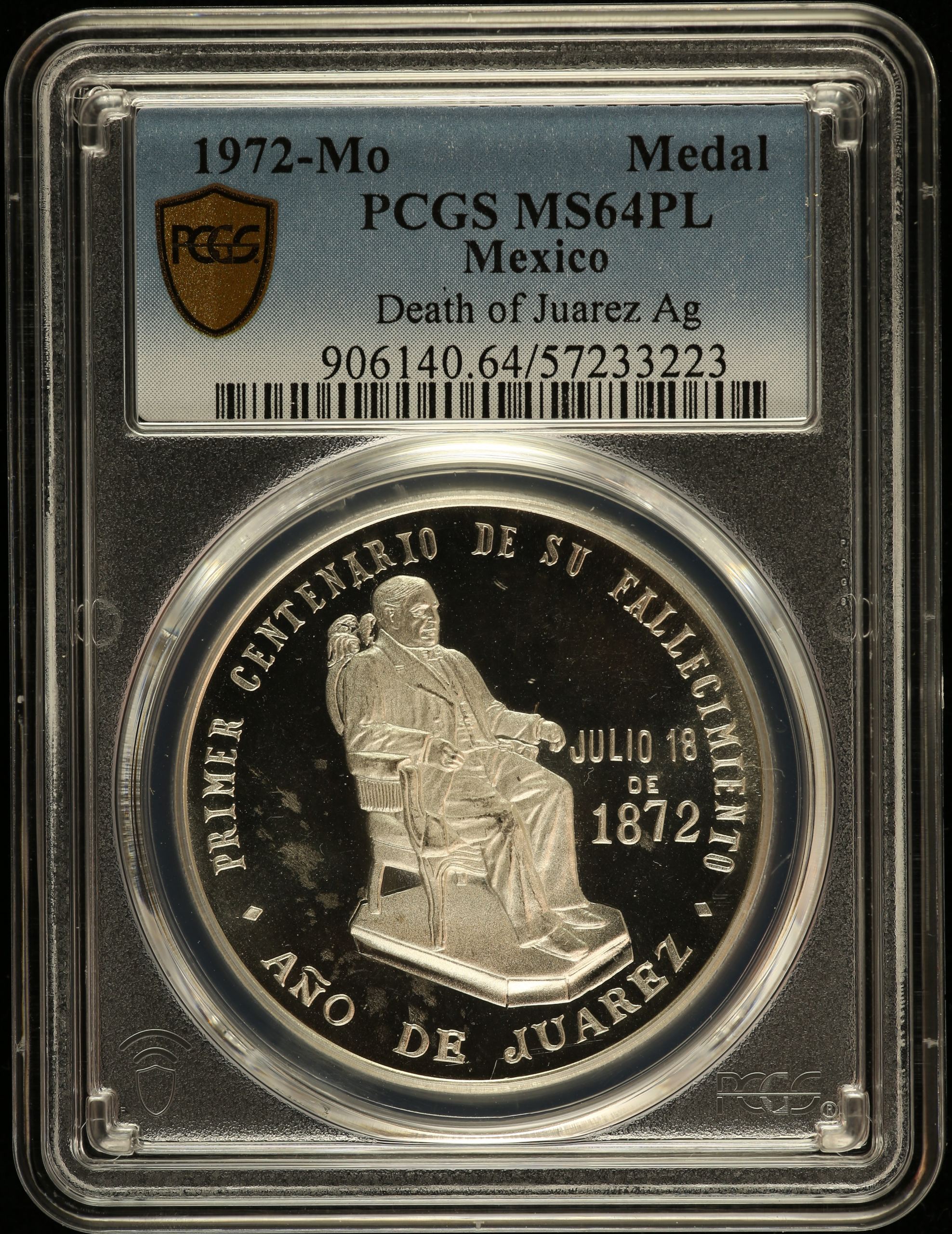 Medals & Tokens Death of Juarez Silver Medal 1972 Mo PCGS MS64PL 0149373