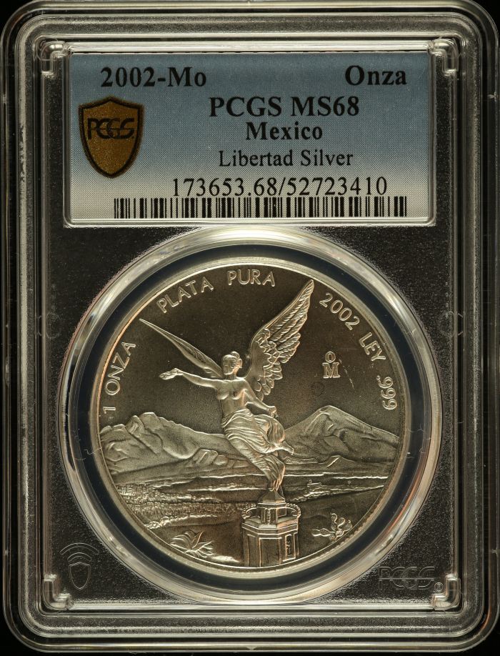 Modern Silver & Minors Onza 2002 Mo PCGS MS68 0149614Modern Silver & Minors Onza 2002 Mo PCGS MS68 0149614