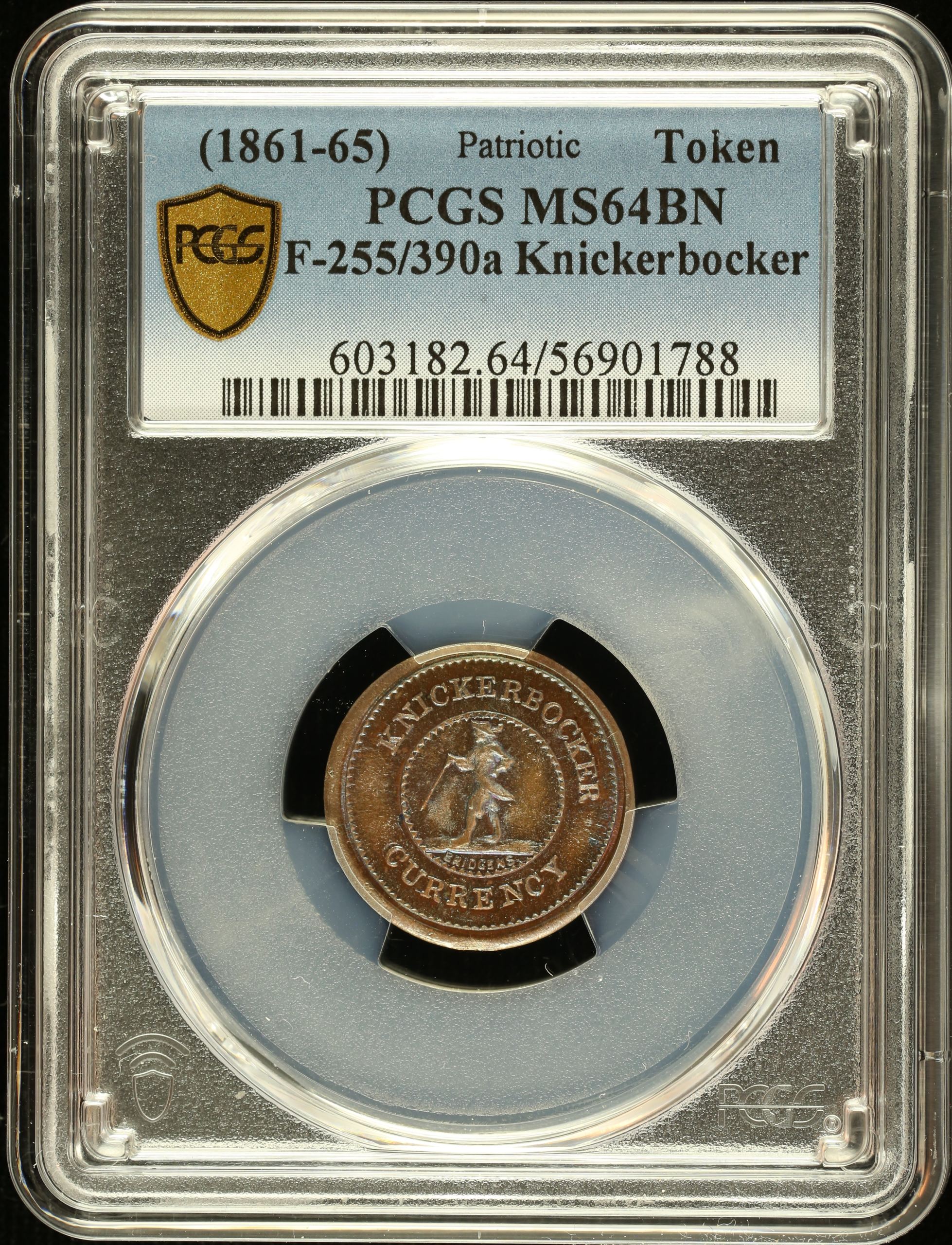 United States Knickerbocker Copper Token  (1861-65) F-255/390a PCGS MS64BN 0148559