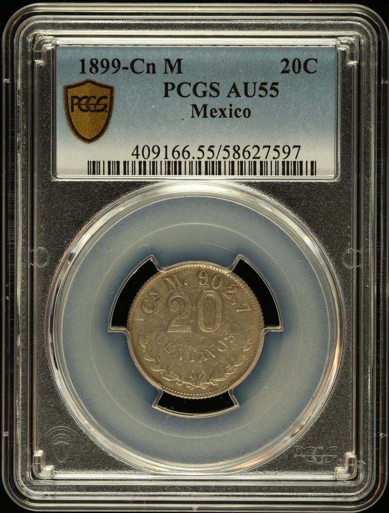 Republic Silver & Minors 20 Centavo 1899 Cn M PCGS AU55 0147631