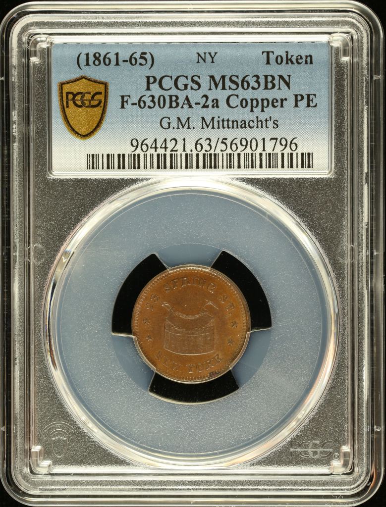 United States GM Mittnacht s Copper Token (NY) (1861-65) F-630BA-2a PCGS MS63BN 0148561