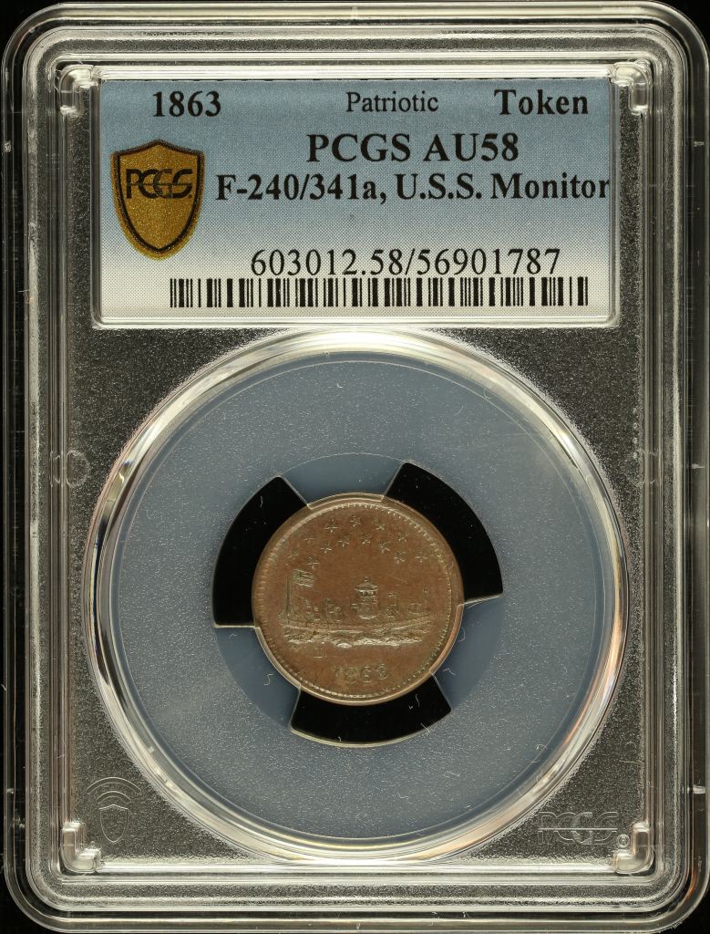 United States USS Monitor Copper Token 1863 F-240/341a PCGS AU58 0148562