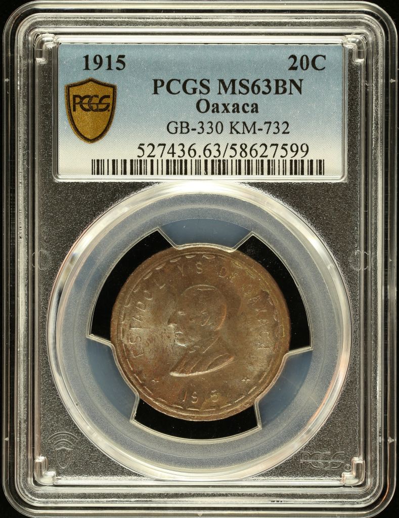 Oaxaca 20 Centavo 1915 Oaxaca KM-732 PCGS MS63BN 0147634