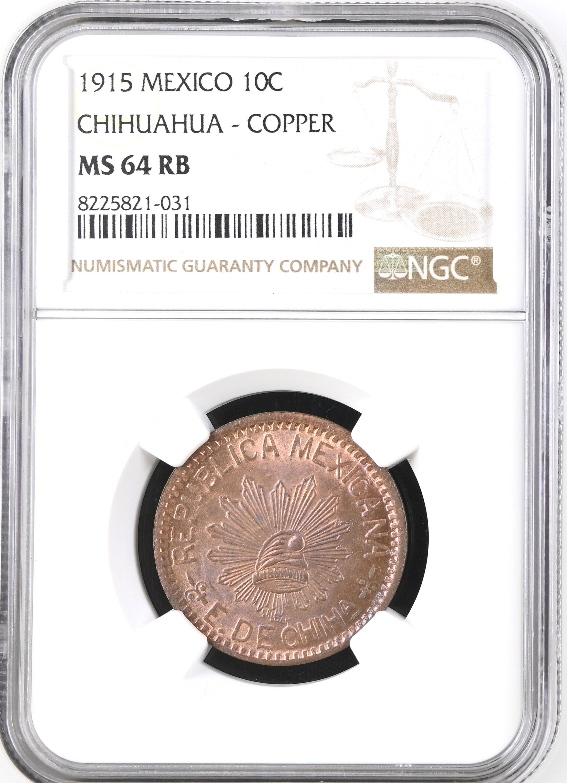Chihuahua 10 Centavo 1915 Chihuahua NGC MS64RB 0149931