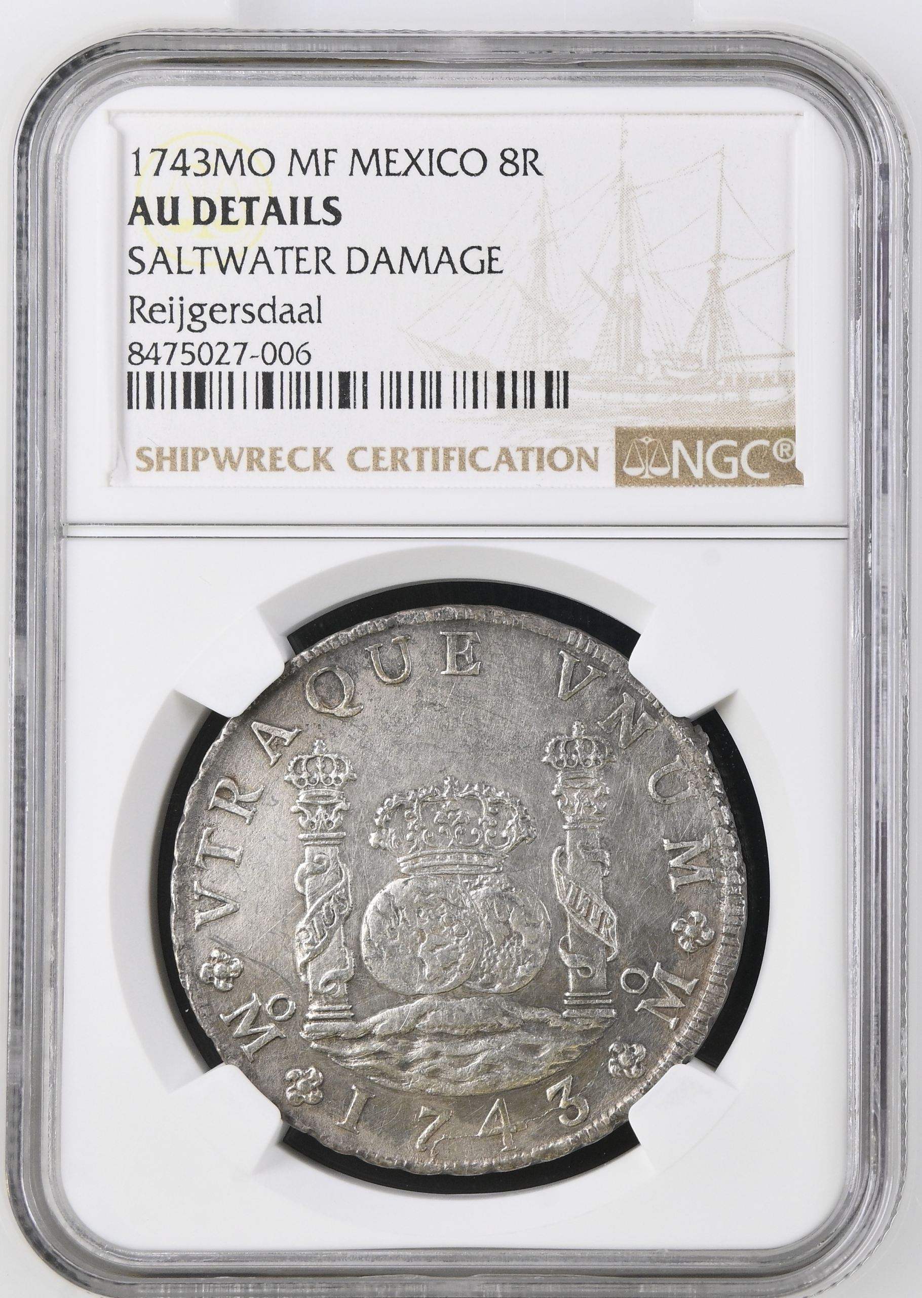 Colonial Silver & Minors Reijgersdaal (1747) 8 Reales 1743 Mo MF NGC AU Details 0150243
