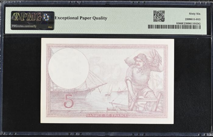 France 5 Francs 1939 PMG Gem UNC66 EPQ Pick #83 0150423France 5 Francs 1939 PMG Gem UNC66 EPQ Pick #83 0150423 - Image 2