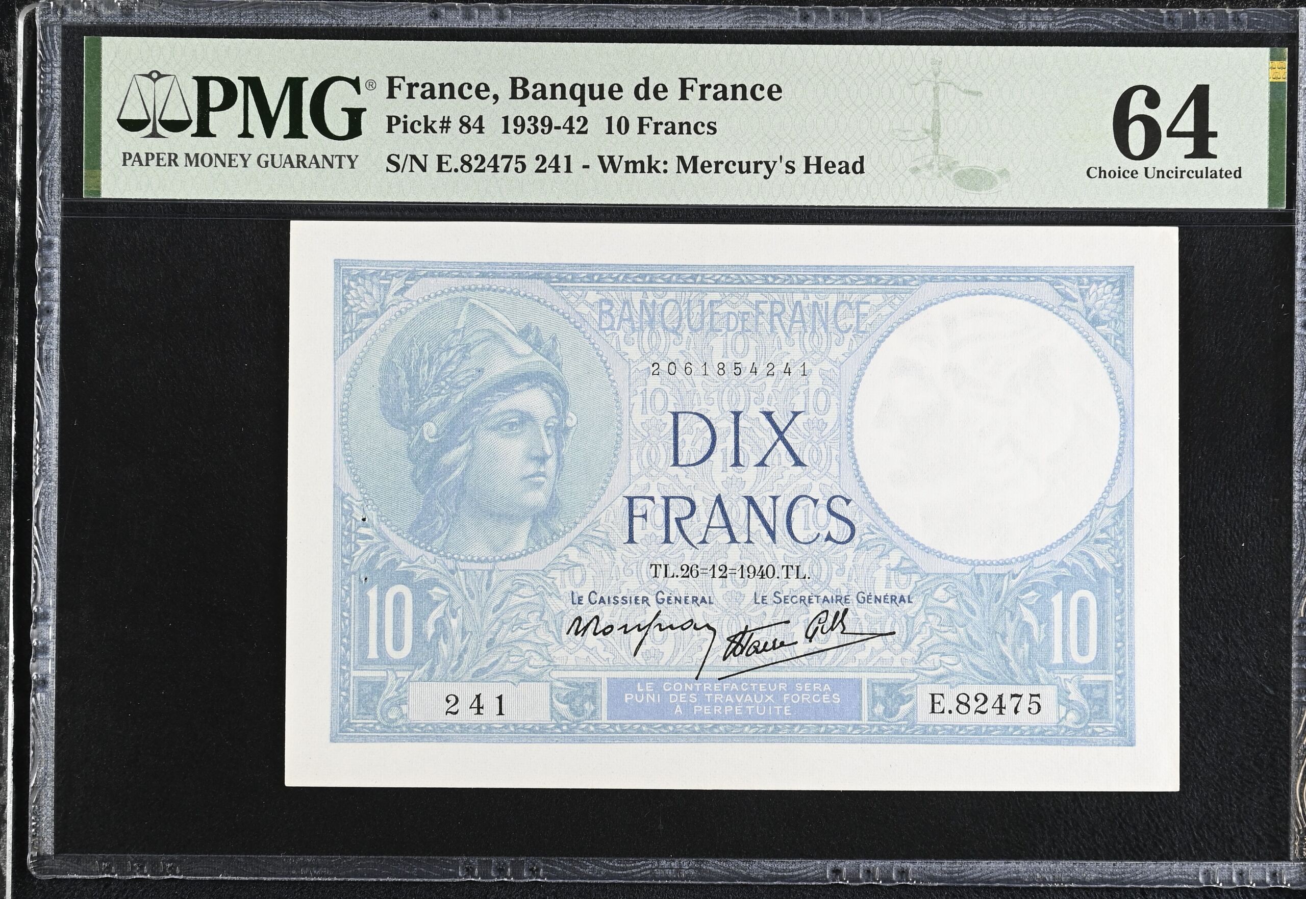 France 10 Francs 1940 PMG Ch UNC64 Pick #84 0150425