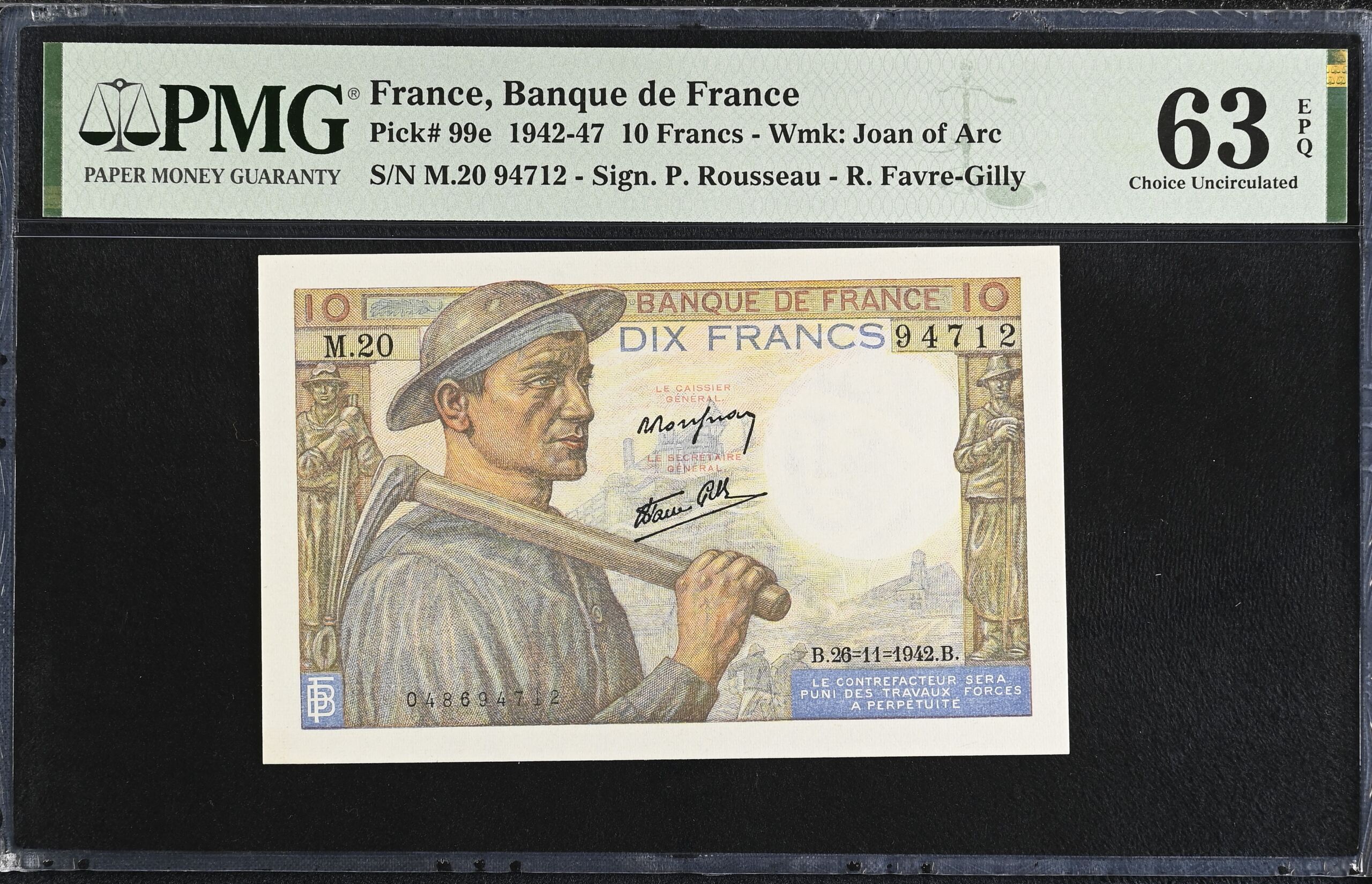 France 10 Francs 1942 PMG Ch UNC63 EPQ Pick #99e 0150426