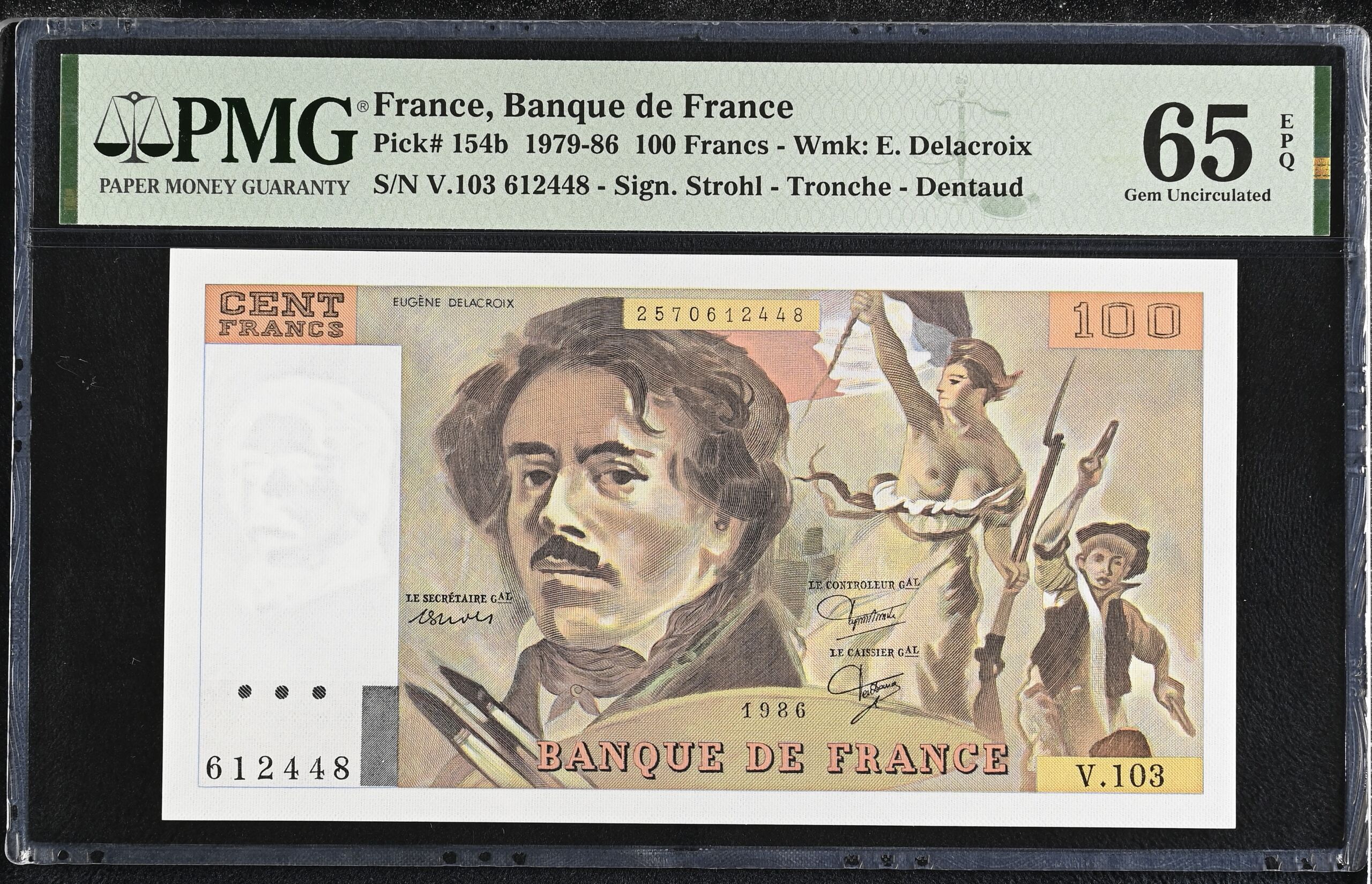 France 100 Francs 1979-86 PMG Gem UNC65 EPQ Pick #154b 0150447
