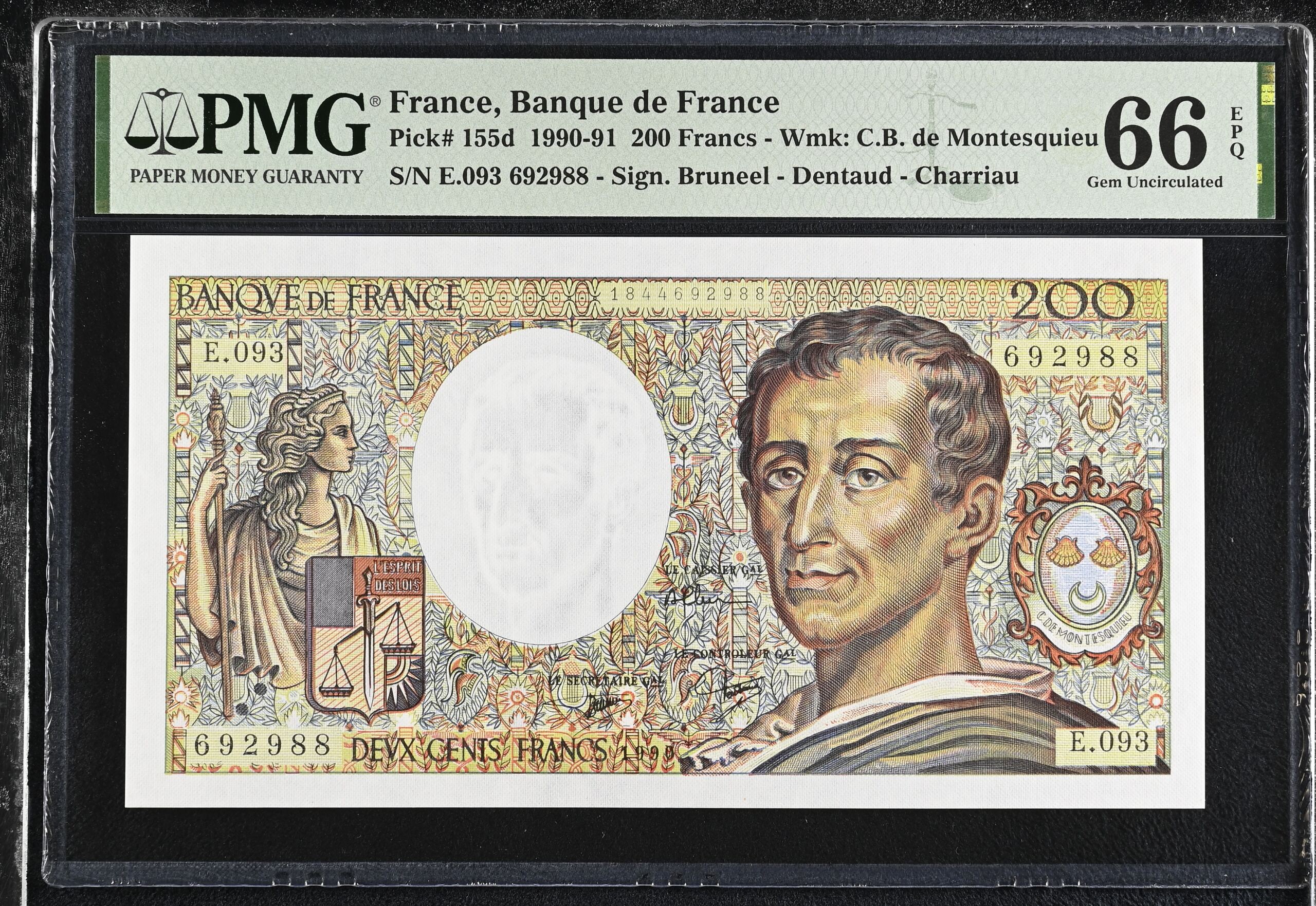 France 200 Francs 1990-91 PMG Gem UNC66 EPQ Pick #155d 0150450