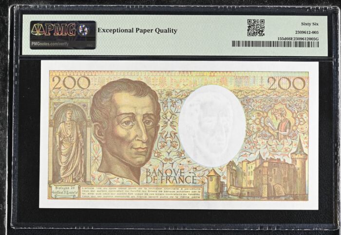 France 200 Francs 1990-91 PMG Gem UNC66 EPQ Pick #155d 0150450France 200 Francs 1990-91 PMG Gem UNC66 EPQ Pick #155d 0150450 - Image 2