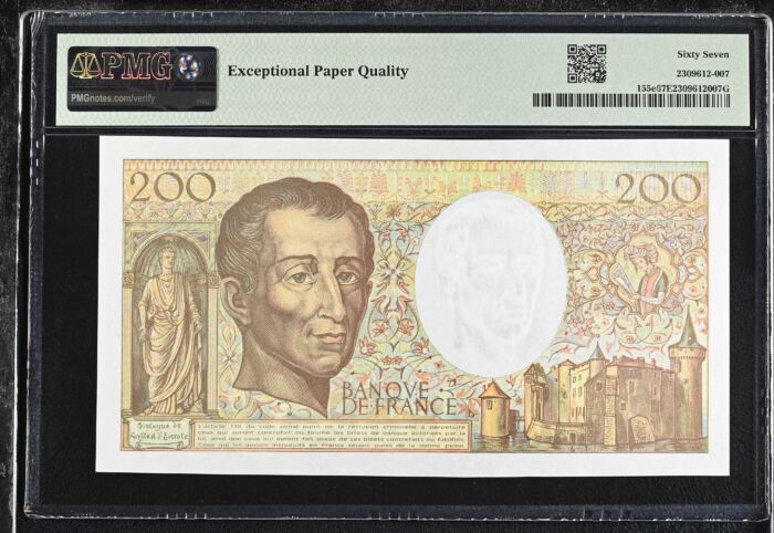 France 200 Francs 1992 PMG Superb Gem UNC67 EPQ Pick #155e 0150452France 200 Francs 1992 PMG Superb Gem UNC67 EPQ Pick #155e 0150452 - Image 2