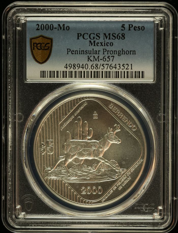 Modern Silver & Minors 5 Peso 2000 Mo KM-657 PCGS MS68 0150467Modern Silver & Minors 5 Peso 2000 Mo KM-657 PCGS MS68 0150467