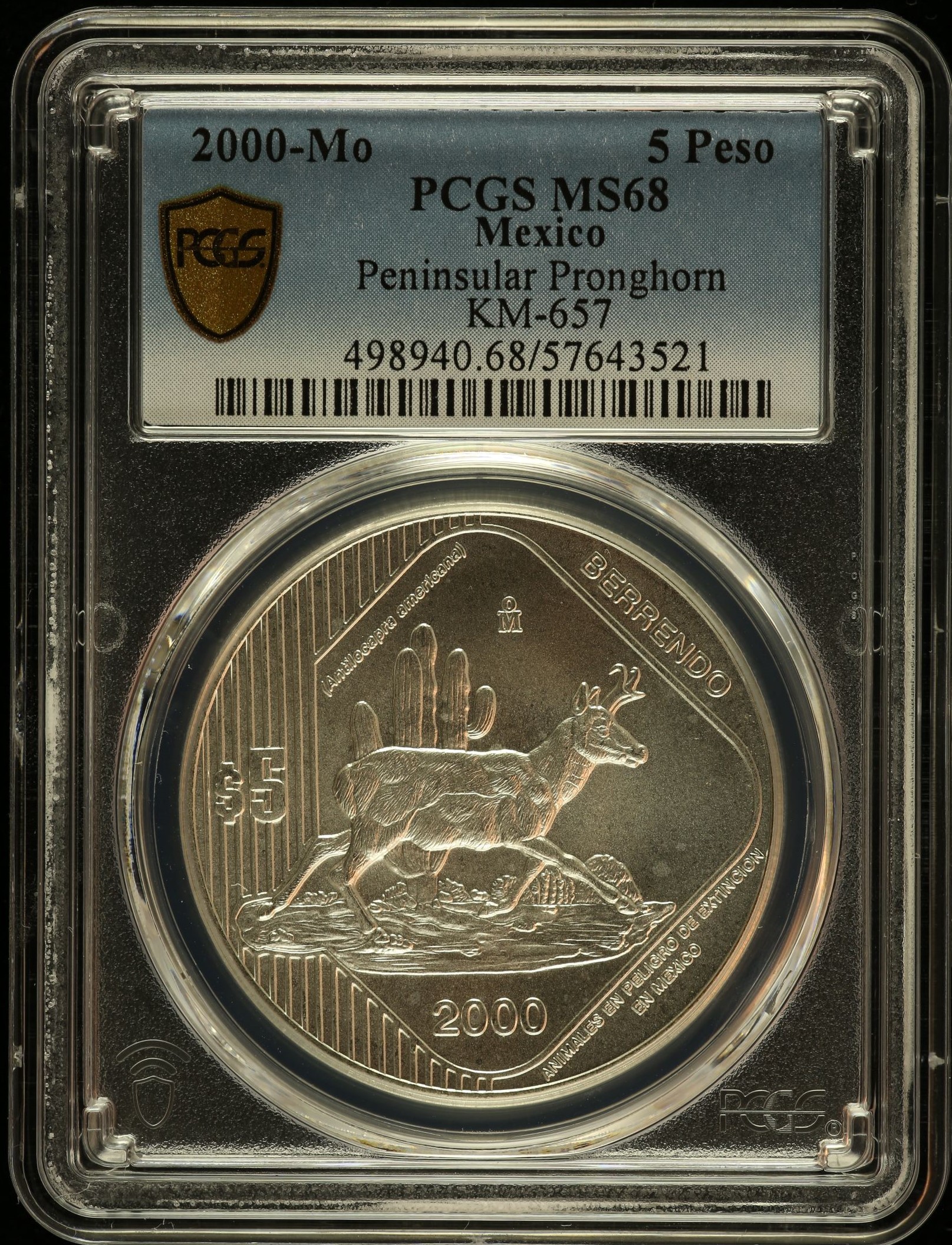 Modern Silver & Minors 5 Peso 2000 Mo KM-657 PCGS MS68 0150467