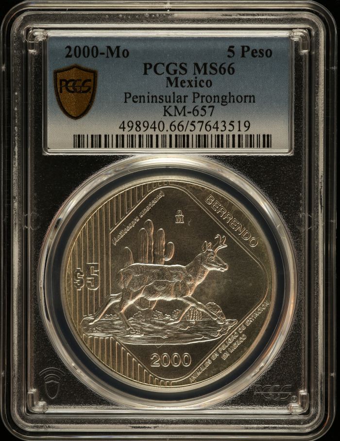 Modern Silver & Minors 5 Peso 2000 Mo KM-657 PCGS MS66 0150593Modern Silver & Minors 5 Peso 2000 Mo KM-657 PCGS MS66 0150593