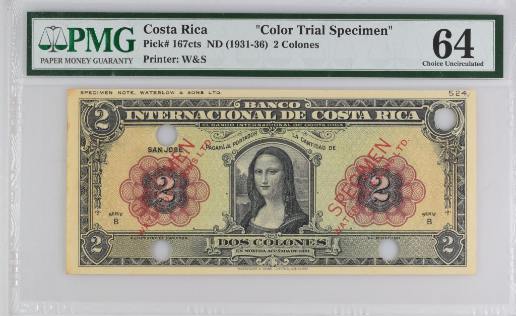 Costa Rica 2 Colones ND Pick #167cts PMG Ch UNC64 0150597