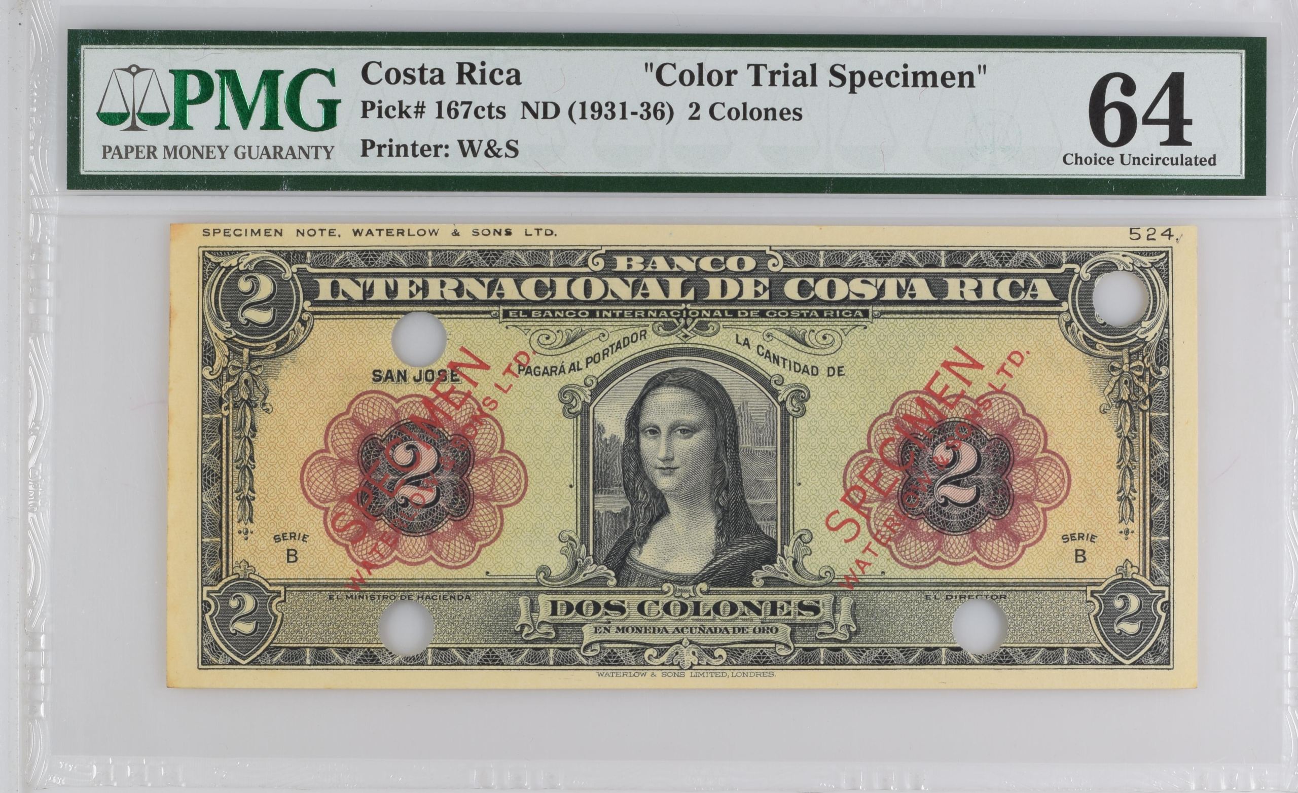 Costa Rica 2 Colones ND Pick #167cts PMG Ch UNC64 0150597