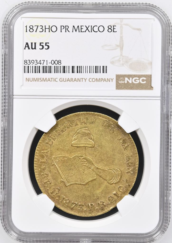 Republic Gold 8 Escudos 1873 Ho PR NGC AU55 0150600