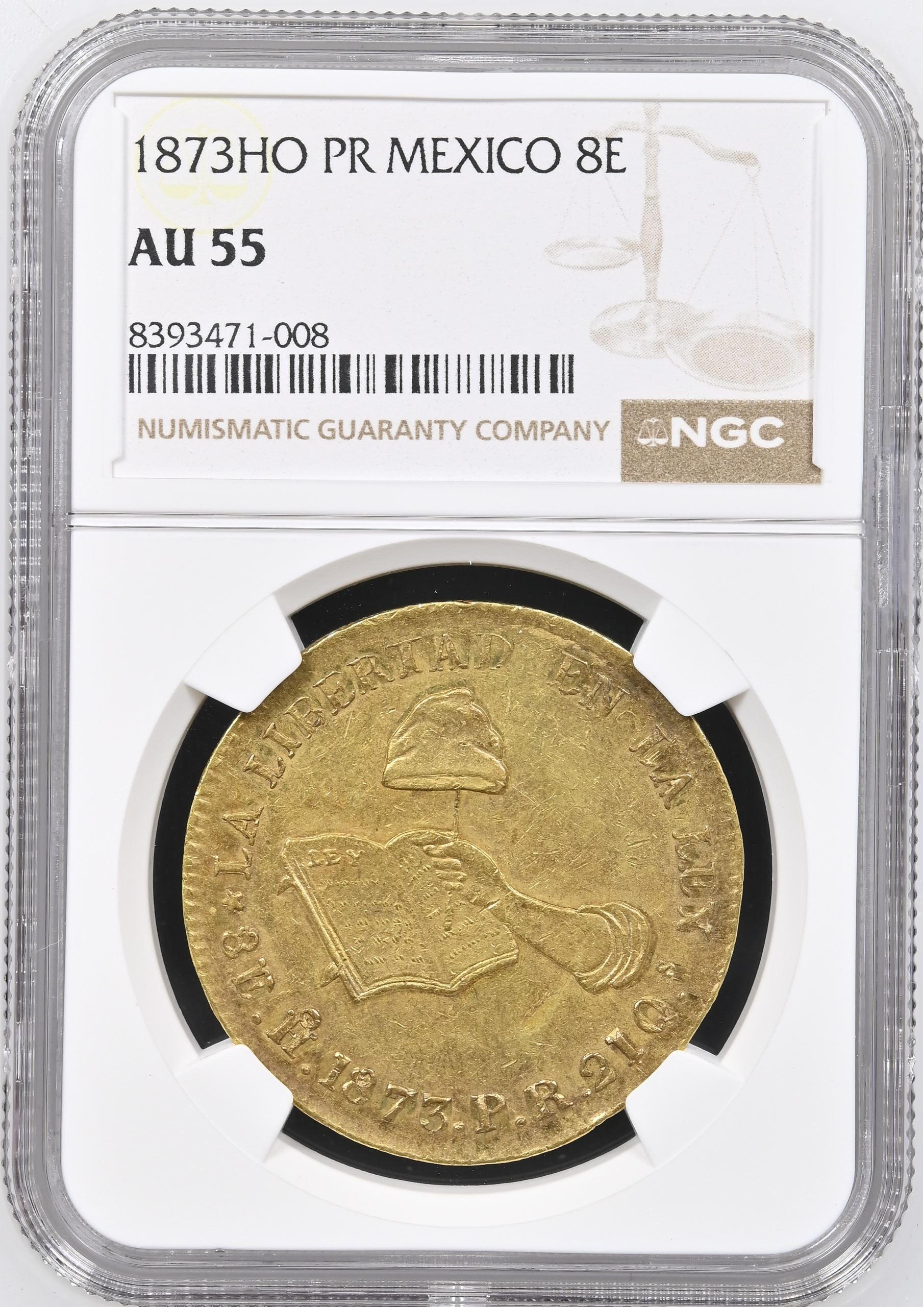 Republic Gold 8 Escudos 1873 Ho PR NGC AU55 0150600