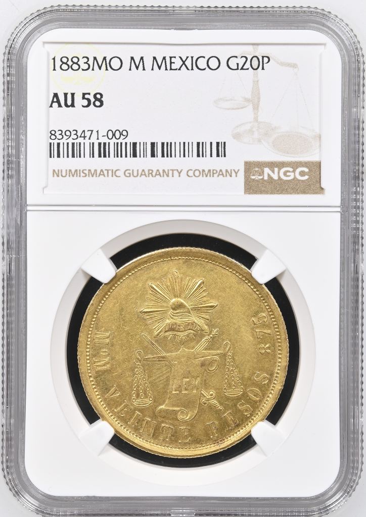 Republic Gold 20 Peso 1883 Mo M NGC AU58 0150601
