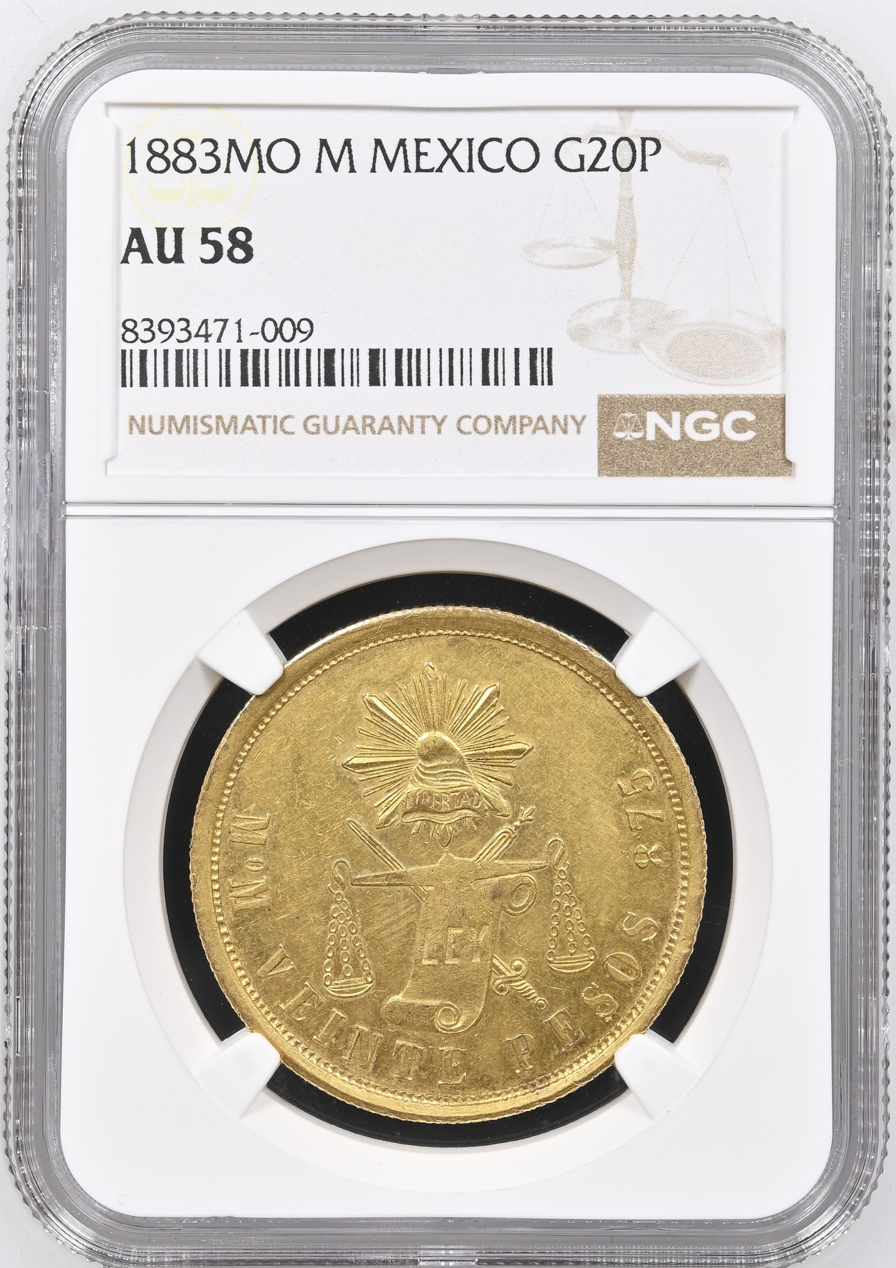 Republic Gold 20 Peso 1883 Mo M NGC AU58 0150601