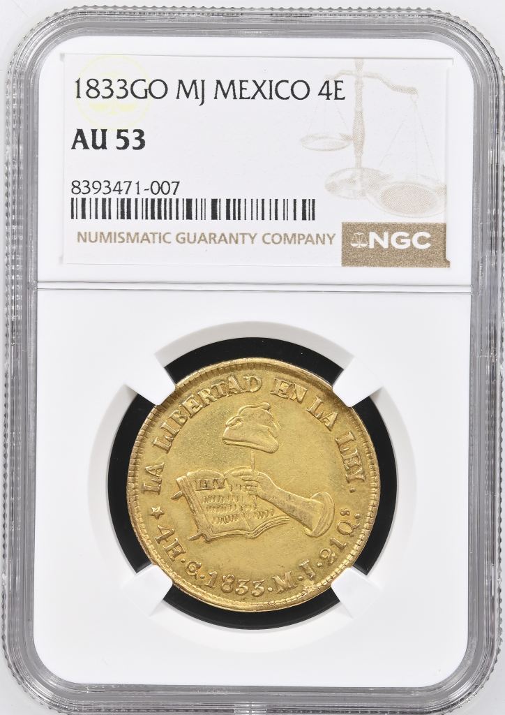 Republic Gold 4 Escudos 1833 Go MJ NGC AU53 0150602