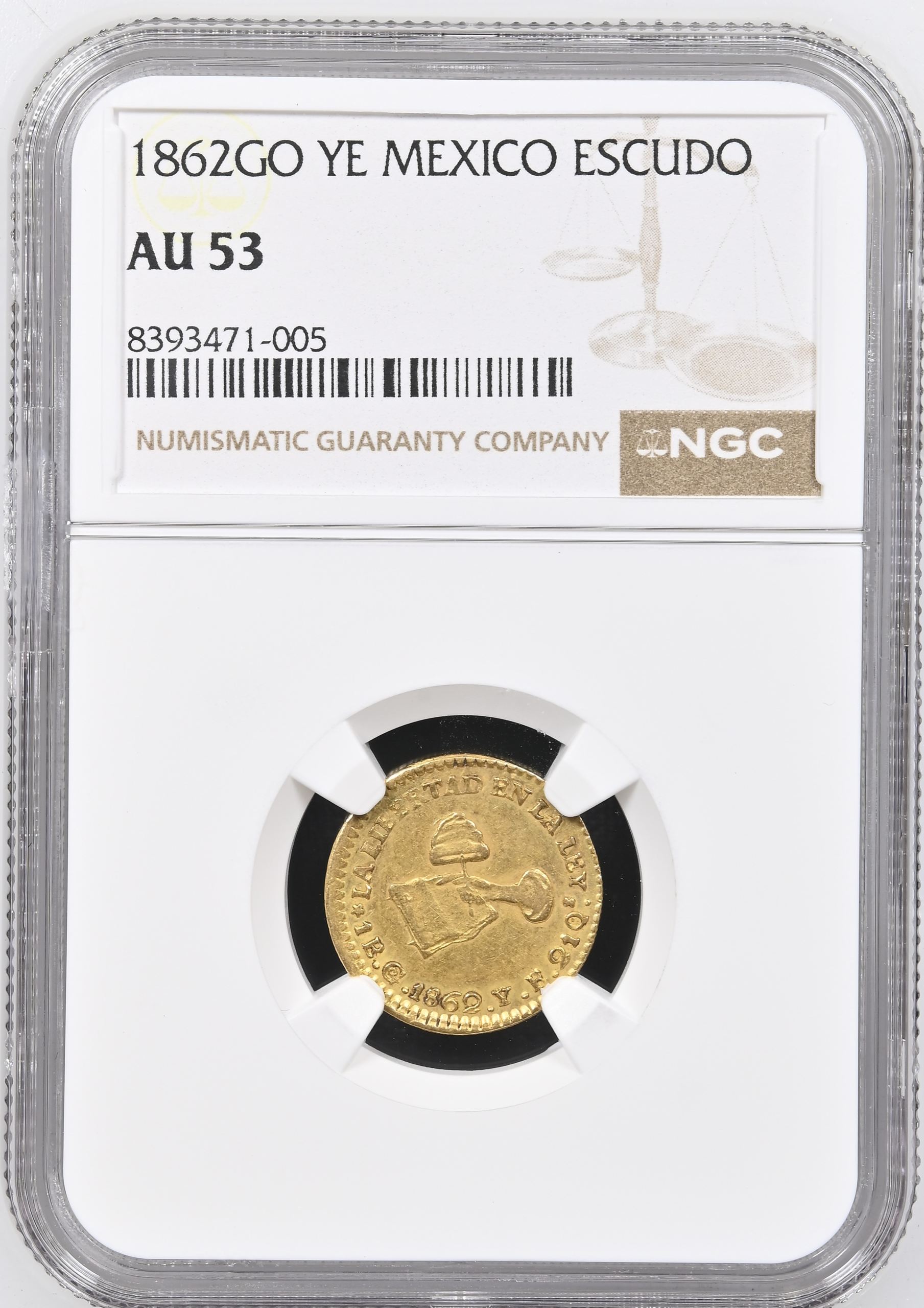 Republic Gold Escudo 1862 Go YE NGC AU53 0150604