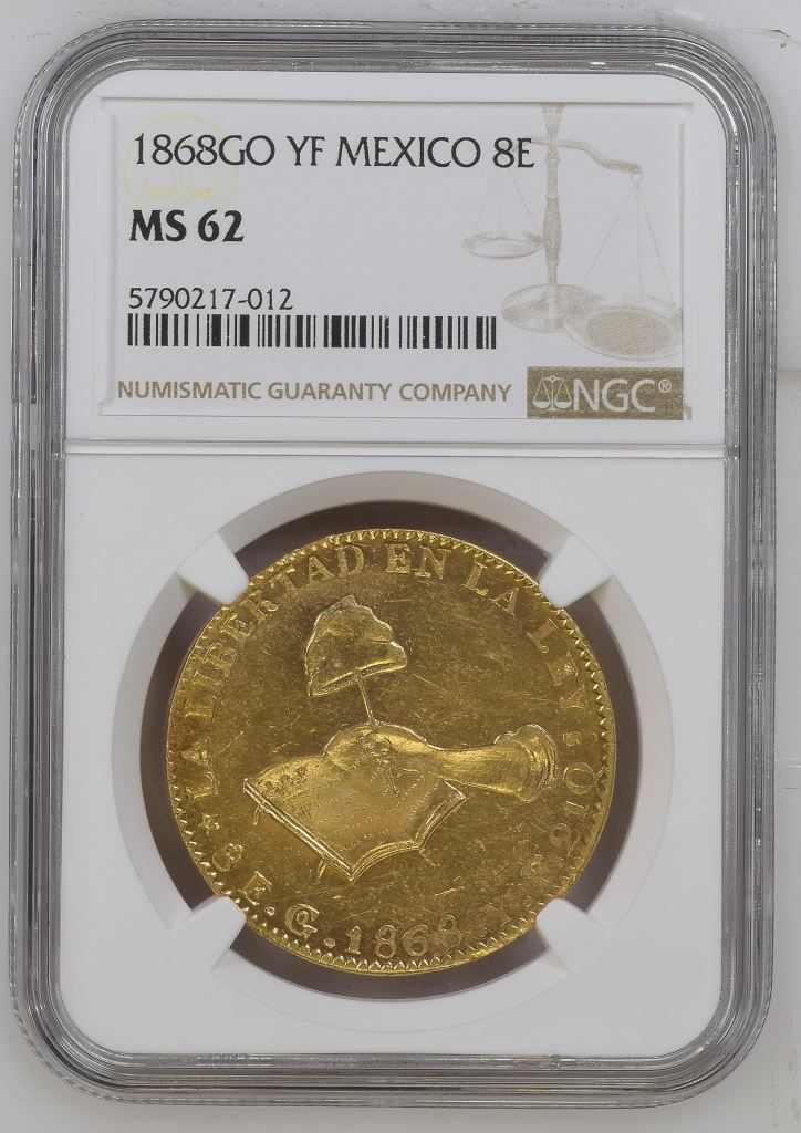 Republic Gold 8 Escudos 1868 Go YF NGC MS62 0150686