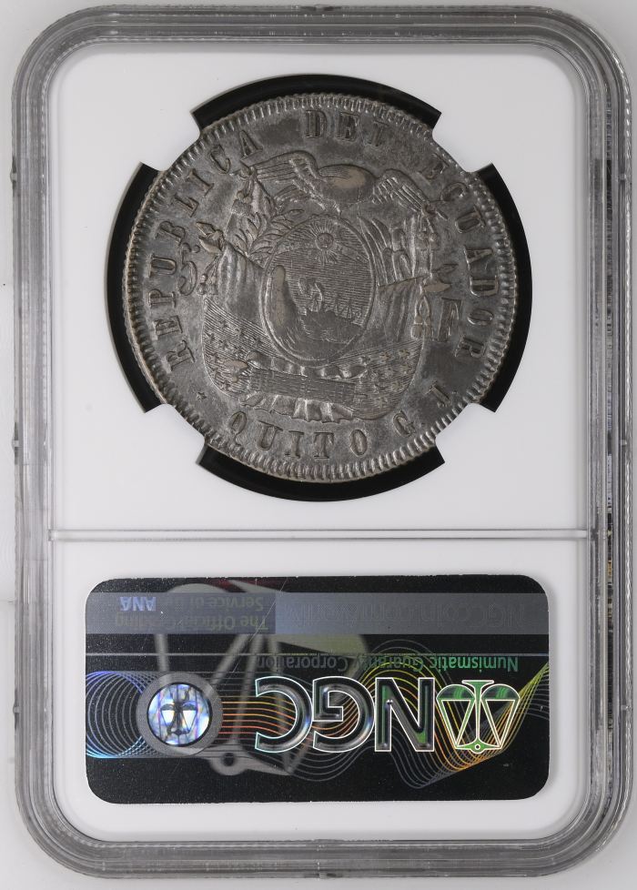 Ecuador 5 Francos 1858 Quito GJ NGC AU53 0150691Ecuador 5 Francos 1858 Quito GJ NGC AU53 0150691 - Image 2
