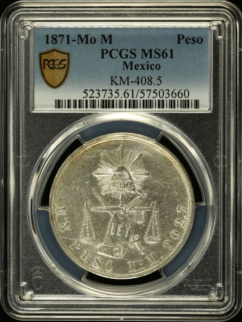 Republic Silver & Minors Peso 1871 Mo M PCGS MS61 KM-408.5 0150705