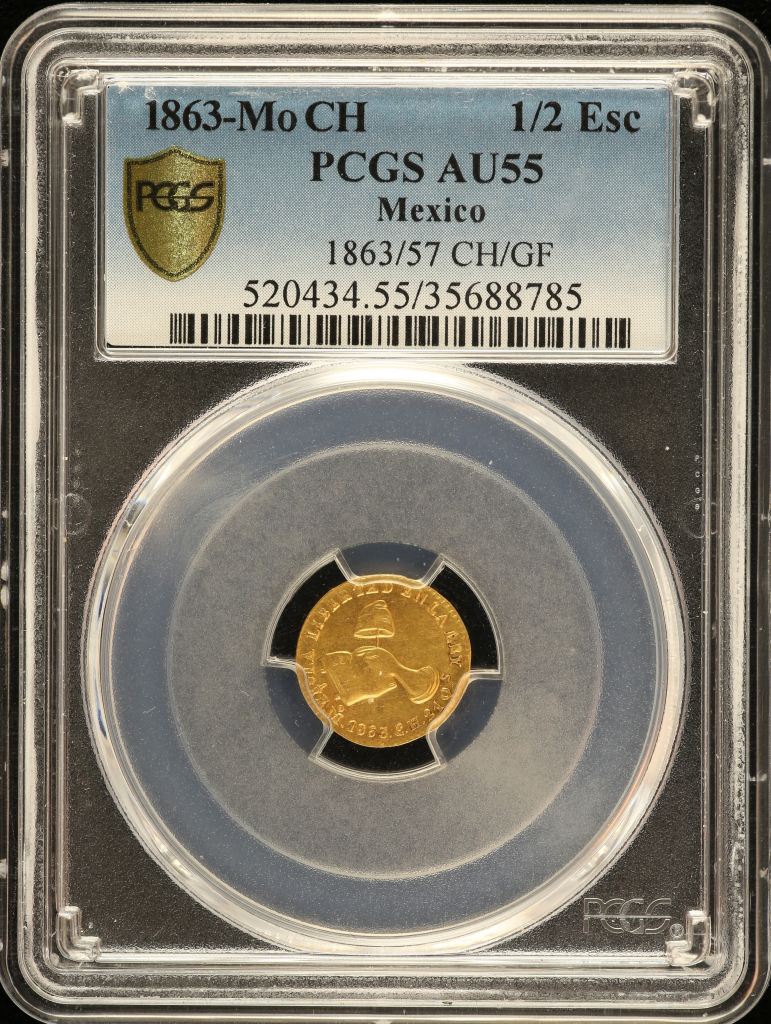 Republic Gold 1/2 Escudo 1863 Mo CH PCGS AU55 0150706