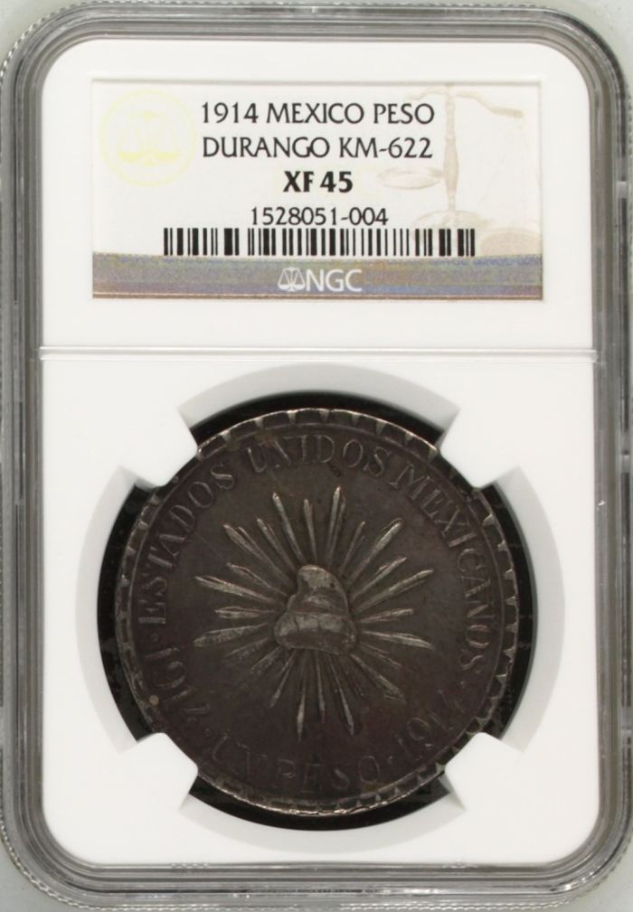 Durango Peso 1914 Durango KM-622 NGC XF45 0150708Durango Peso 1914 Durango KM-622 NGC XF45 0150708
