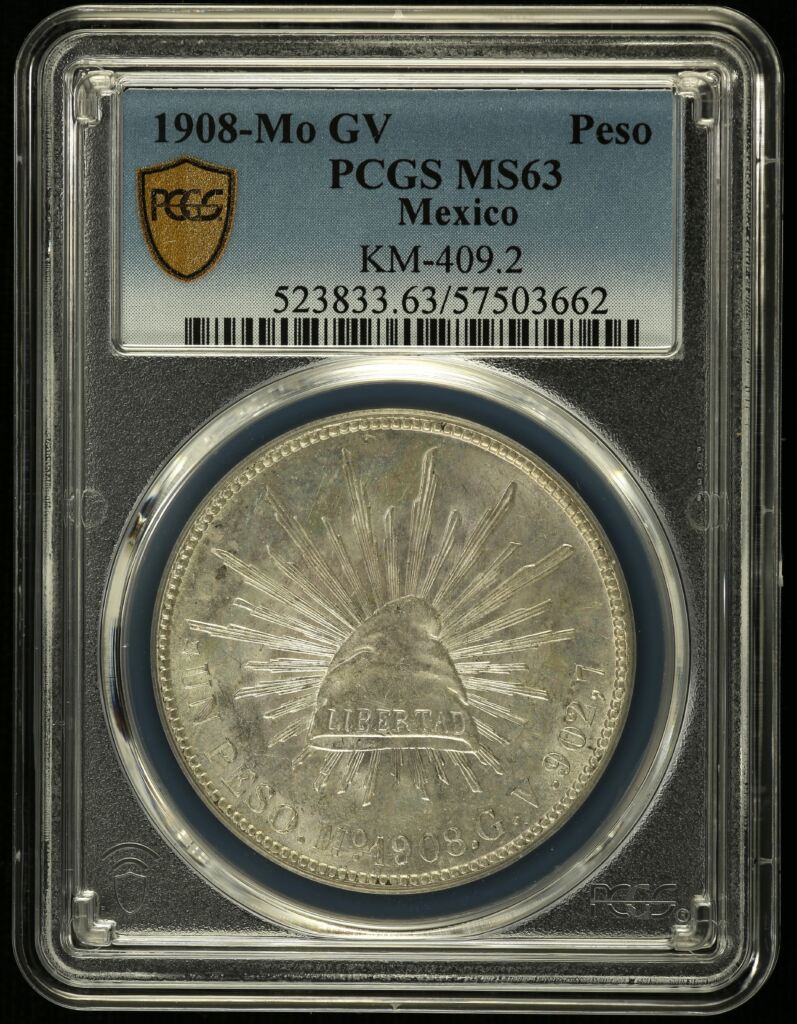 Republic Silver & Minors Peso 1908 Mo GV PCGS MS63 KM-409.2 0150710