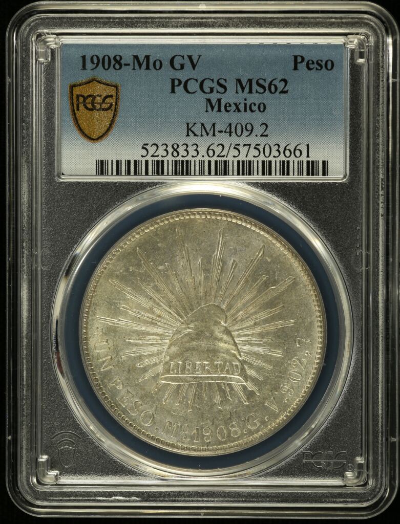 Republic Silver & Minors Peso 1908 Mo GV PCGS MS62 KM-409.2 0150711
