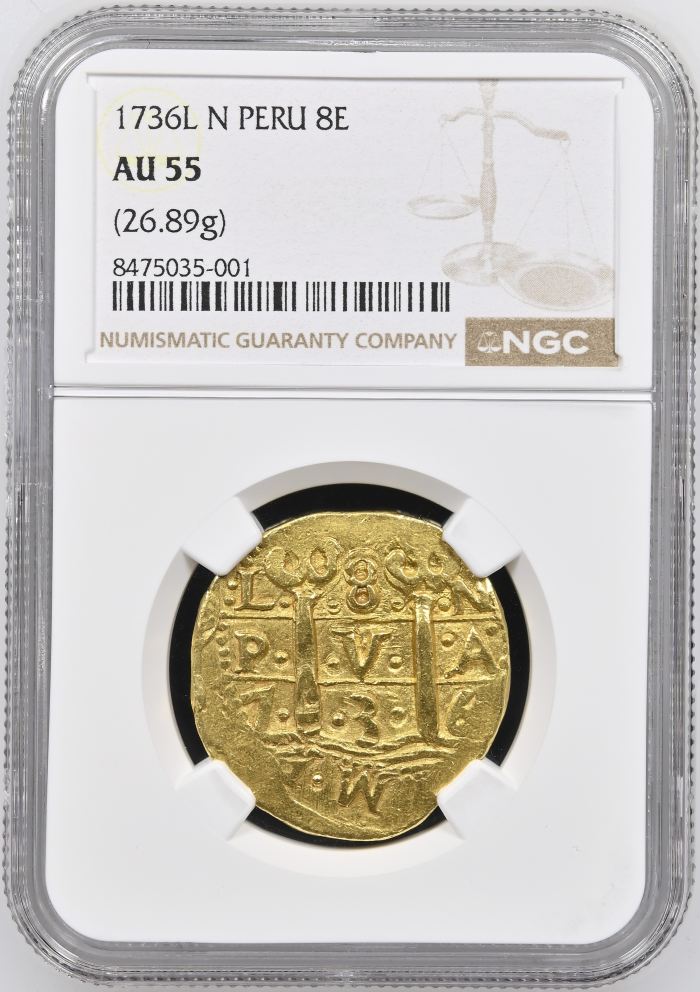 Peru 8 Escudos 1736 Lima N NGC AU55 0151638Peru 8 Escudos 1736 Lima N NGC AU55 0151638