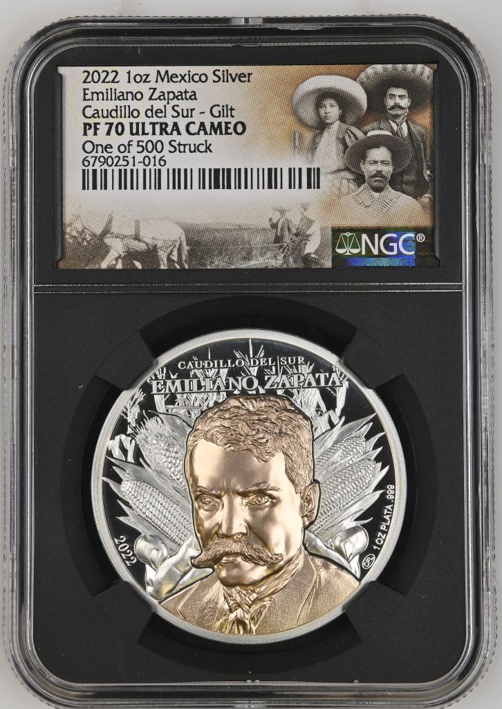 Medals & Tokens Emiliano Zapata 1oz Silver Medal 2022 NGC PF70 Ultra Cameo 0151483
