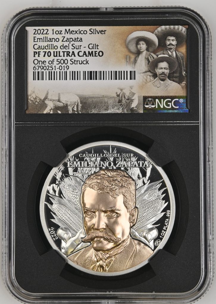 Medals & Tokens Emiliano Zapata 1oz Silver Medal 2022 NGC PF70 Ultra Cameo 0151487