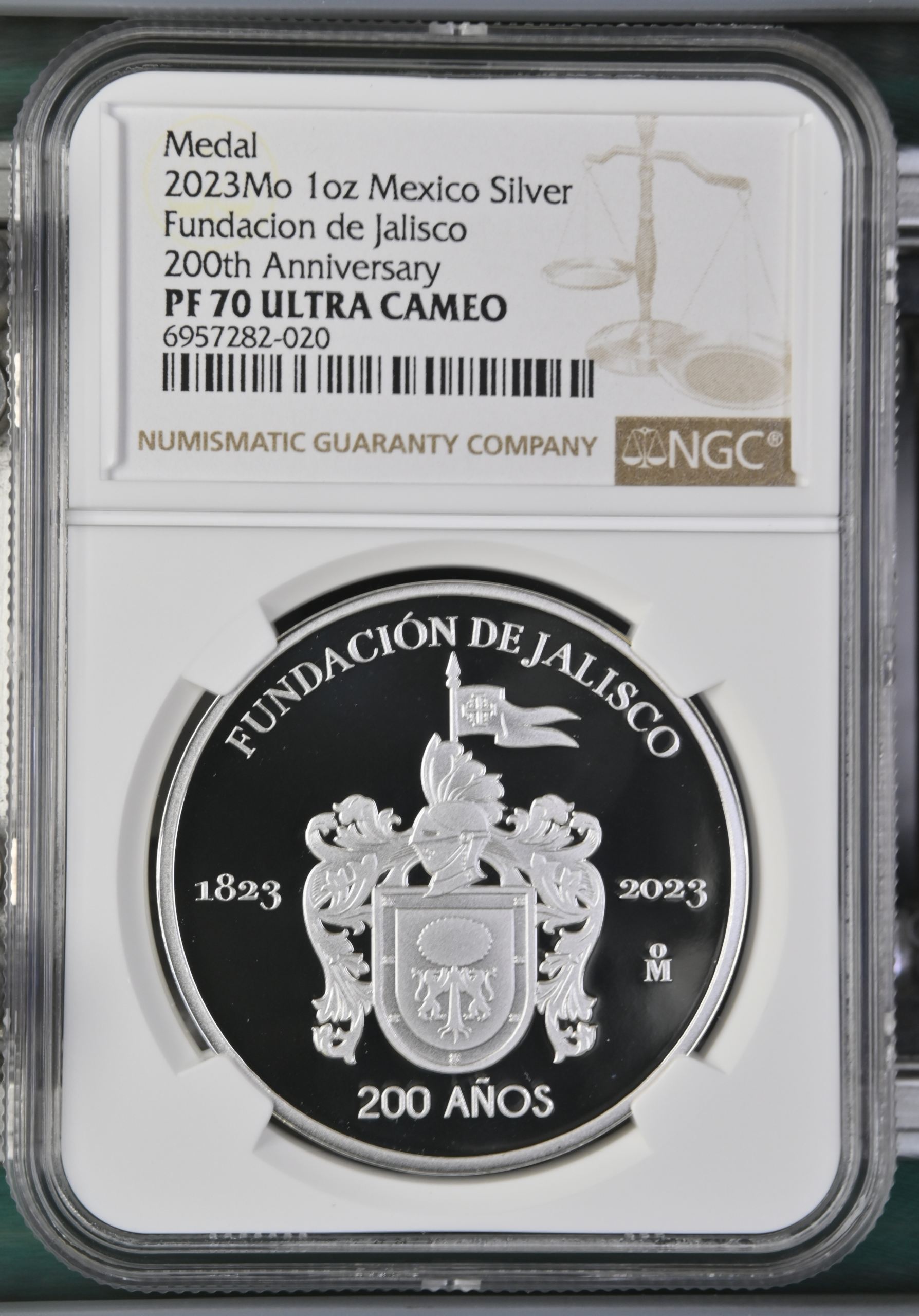 Medals & Tokens 1oz Fundacion de Jalisco 200th Anniversary Silver Medal 2023 Mo NGC PF70 Ultra Cameo 0151497
