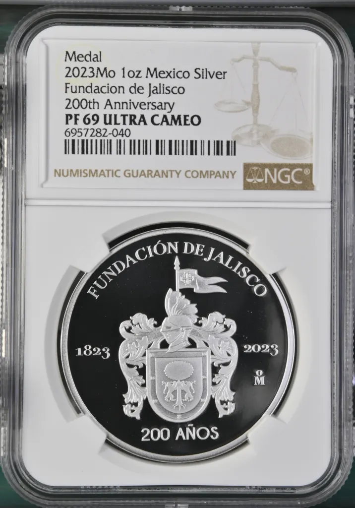 Medals & Tokens 1oz Fundacion de Jalisco 200th Anniversary Silver Medal 2023 Mo NGC PF69 Ultra Cameo 0151510